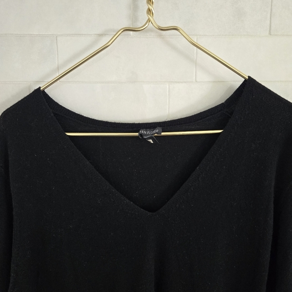 Eileen Fisher 100% Merino Wool V-neck Tunic Dress Top Long Sleeve Solid Black XL - Picture 5 of 7